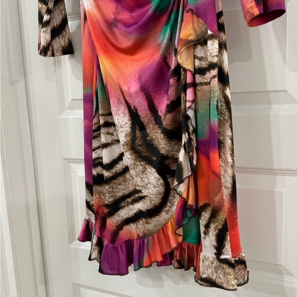 Barcelino ARIANA wrap dress multi color ruffle size medium - Picture 2 of 7